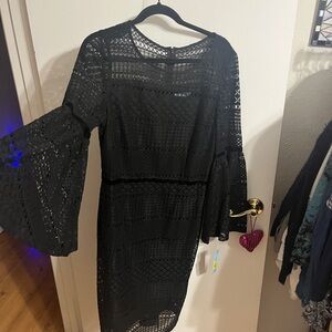 🥳 12 ANTONIO MELANI Black Crochet Bell-Sleeve Midi Dress NWT
